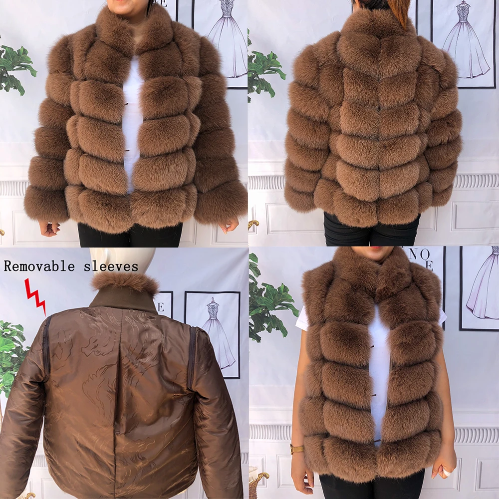 2020 cappotto di pelliccia di volpe naturale con collo alla coreana inverno caldo cappotto di pelliccia di volpe maniche staccabile cappotto di pelliccia invernale da donna gilet di pelliccia di volpe buono