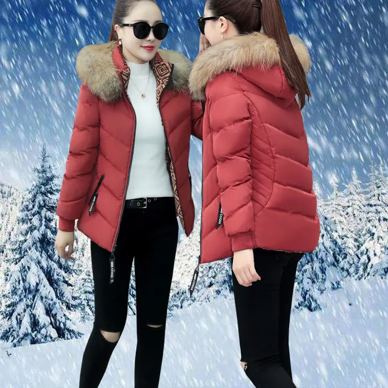 Down padded Cotton Jacket Women's Winter New Slimming Fashion Women's All-Match Mother Thick Warm Hoded Jacket Female's Parkas