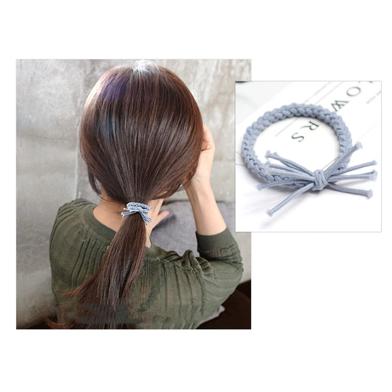 2/6 PCS Simple Hemp Rope Elastic Hair Bands Woman Solid Color Hair Ties Handmade Braid Girl Ponytail Holder Hair Accessories Set