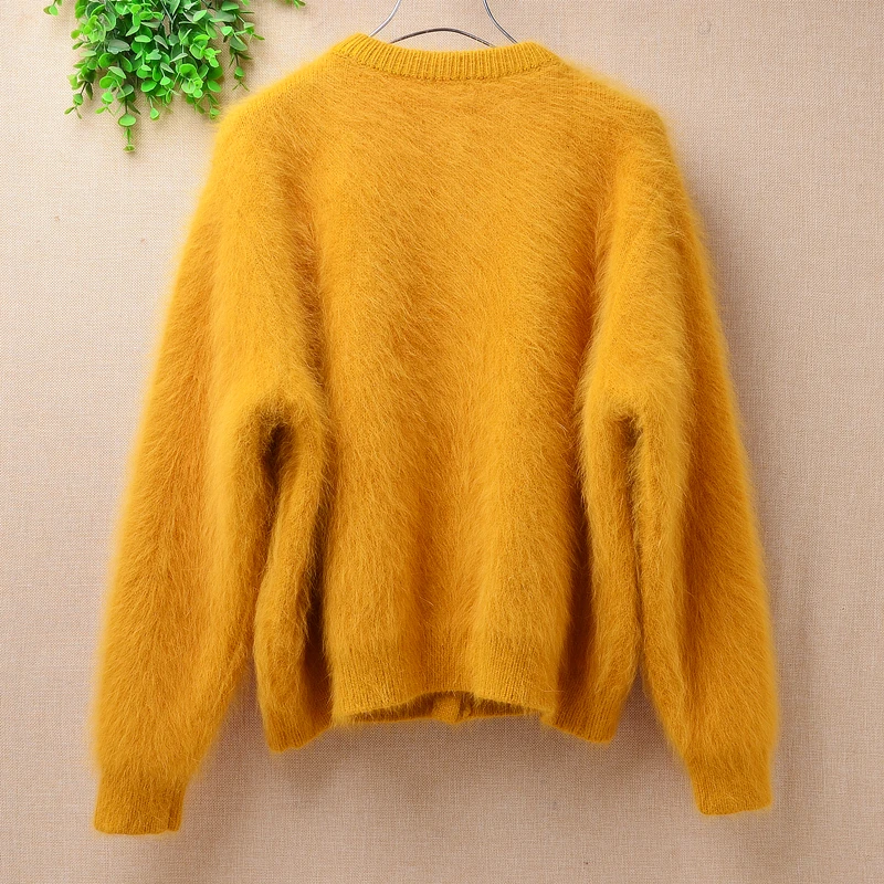 ladies women fashion hairy fuzzy mink cashmere knitted long sleeves loose cardigans angora rabbit fur winter jacket coat sweater