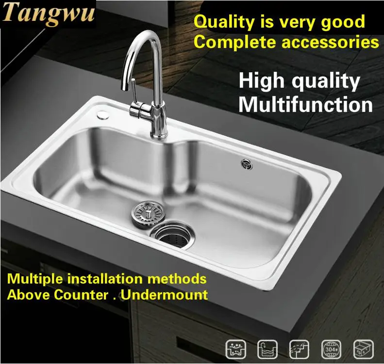 Free shipping Standard Kitchen sink 0.8 mm single slot food grade 304 stainless steel durable stretch tap hot sell 73x45 CM