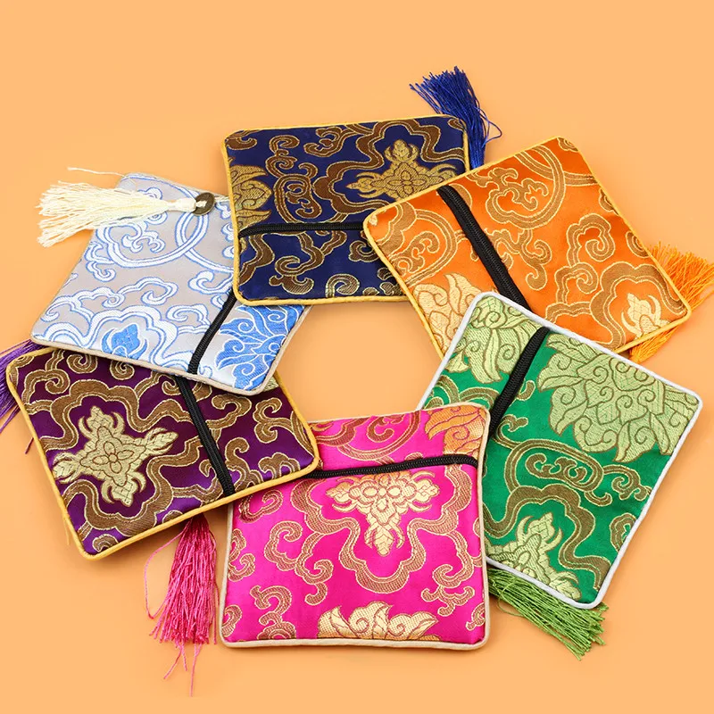 

Square Bangle Bracelet Necklace Gift Boxes Wholesale Chinese Silk Brocade Tassel Coin Purse Jewelry Storage Bags 10 pcs/lot