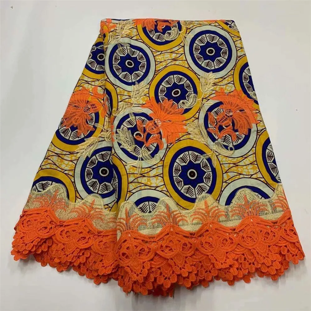 SJ Lace 2024 New Ankara Wax Lace Fabric 6yards African Nigerian 100% Cotton Wax Print Fabric Guipure Lace With Wax Fabric d-160