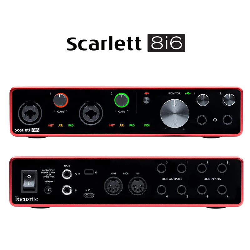 تحديث Focusrite Scarlett 8i6 3rd Gen 8 in/6 out خارجي USB تسجيل بطاقة الصوت منظم الغيتار الكهربائي واجهة الصوت