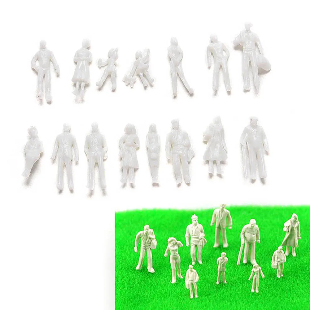 100Pcs 1/25 to 1/200 Scale Mini Unpainted White Model People Figures DIY Toy Mixed Miniature White Model Figures Architectural M