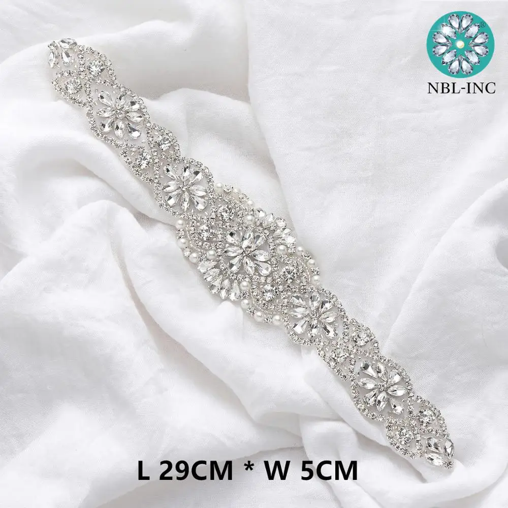 (1PC)Hand beaded Bridal crystal rhinestone applique belt wedding sash sew on iron on for wedding dress WDD0403