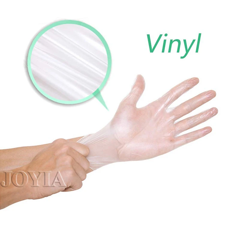 100 Pcs Vinyl Disposable Gloves Powder Free Kitchen Outdoor PVC Safety Protect Non-slip Transparent Clear Thin Glove S M X-Small