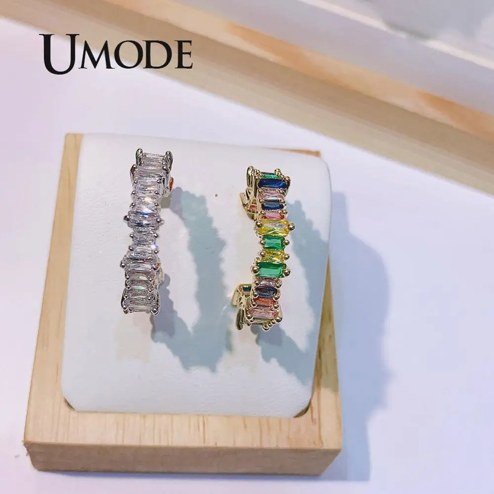 UMODE C Shape Design Modeling Color Cubic Zirconia Jewelry Earrings Lead Geometric For Women NEW Fashion Hoop Earrings UE0607