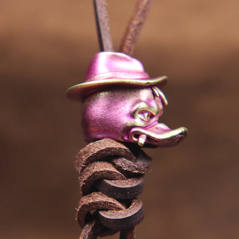 Smoking Duck Detective EDC Brass Knife Beads Cartoon Animal Pendants DIY Woven Umbrella Rope Lanyard Charms Paracord Accessories