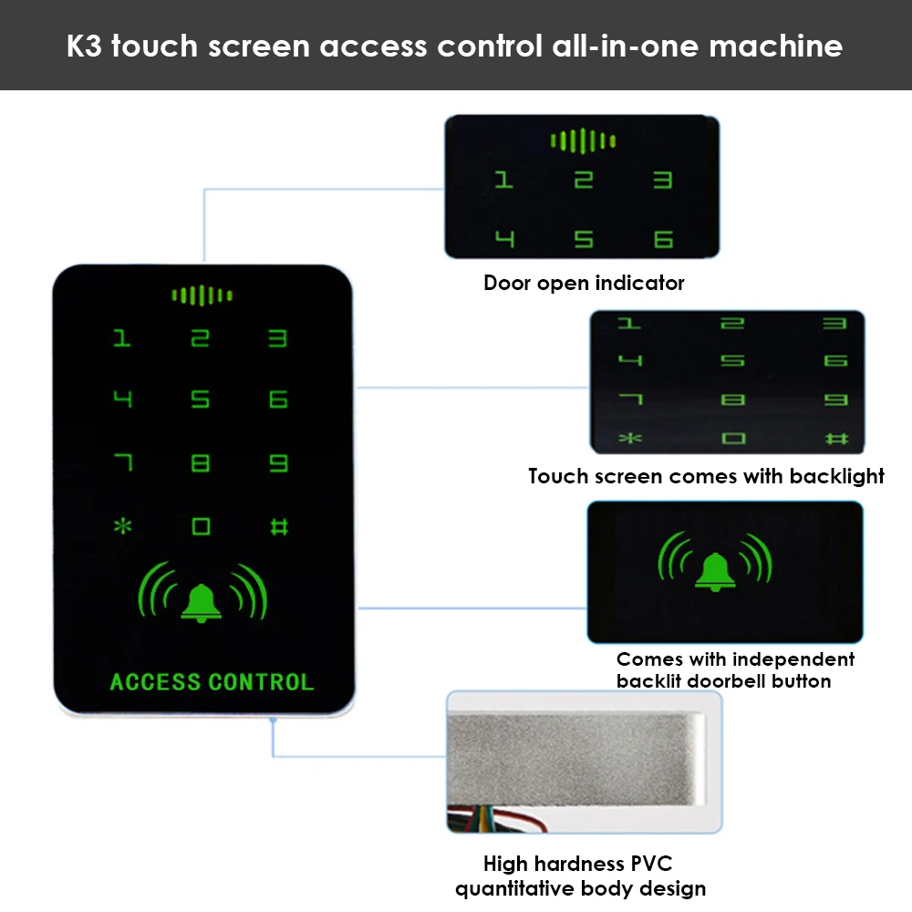 13.56Mhz RFID Backlight Wiegand Input Touch Screen Proximity Card Keypad Access Control EM MF Card Reader Door Gate Lock Opener