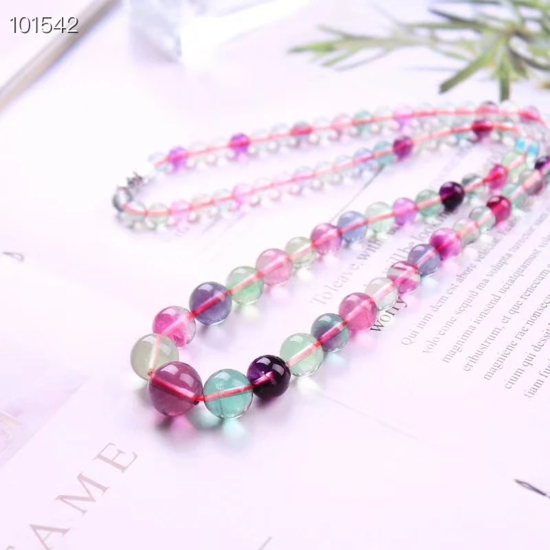

Натуральный красочный флюоритовый кварц, прозрачные круглые бусины, ожерелье, растягивающиеся 5-11 мм, фиолетовый флюорит, женский кулон, ювелирные изделия AAAAA