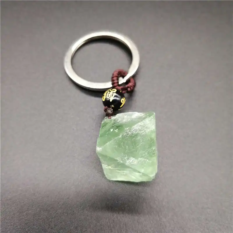 1pcs Natural Crystal Fluorite Octahedron Crude Stone Ore KeyChain Fluorite Octahedron KeyChain Raw Gemstone for jewelry making