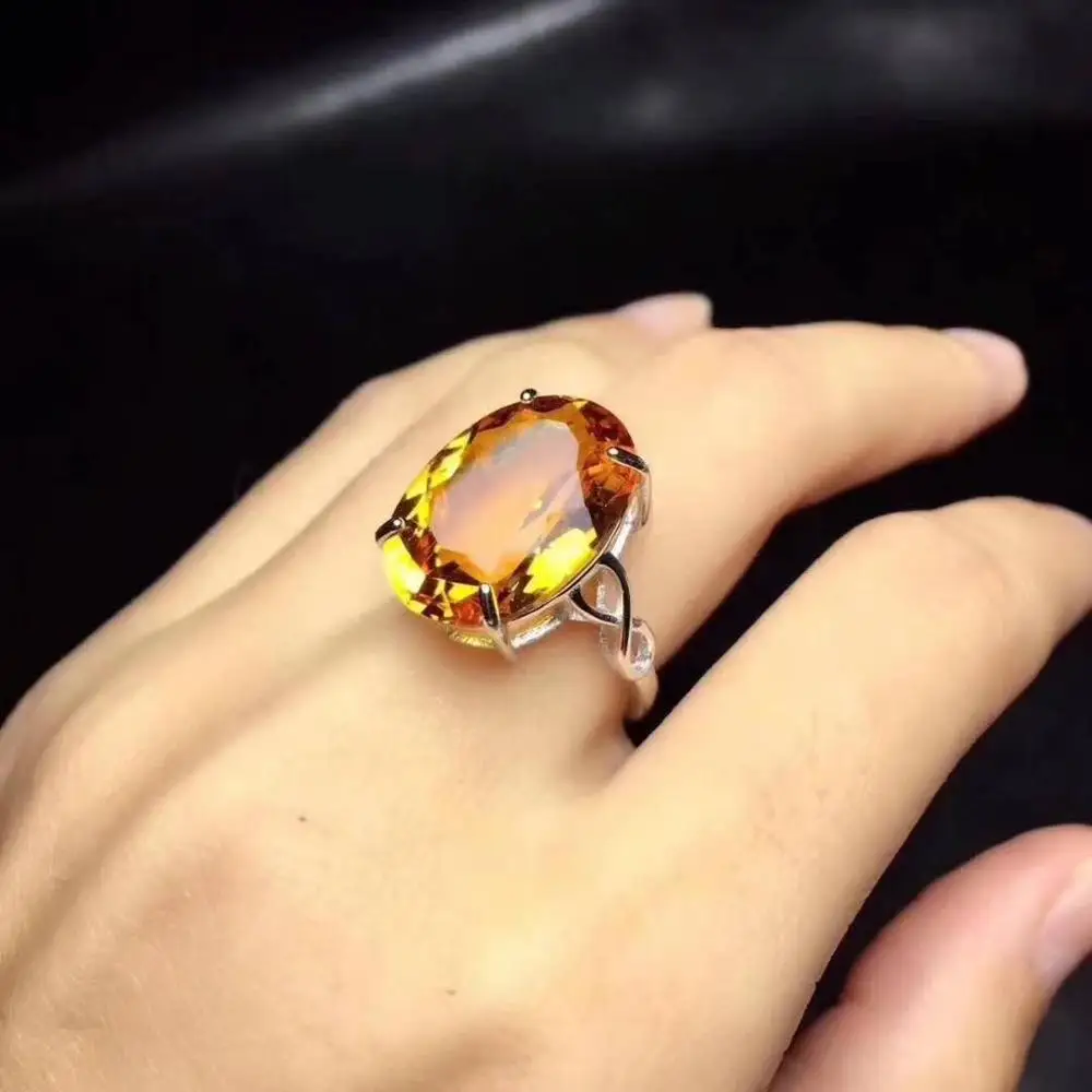 

Natural And Real Citrine Stone Rings Solid 925 Silver Gemstone Ring For Women's Wedding Party Elegant Jewelry