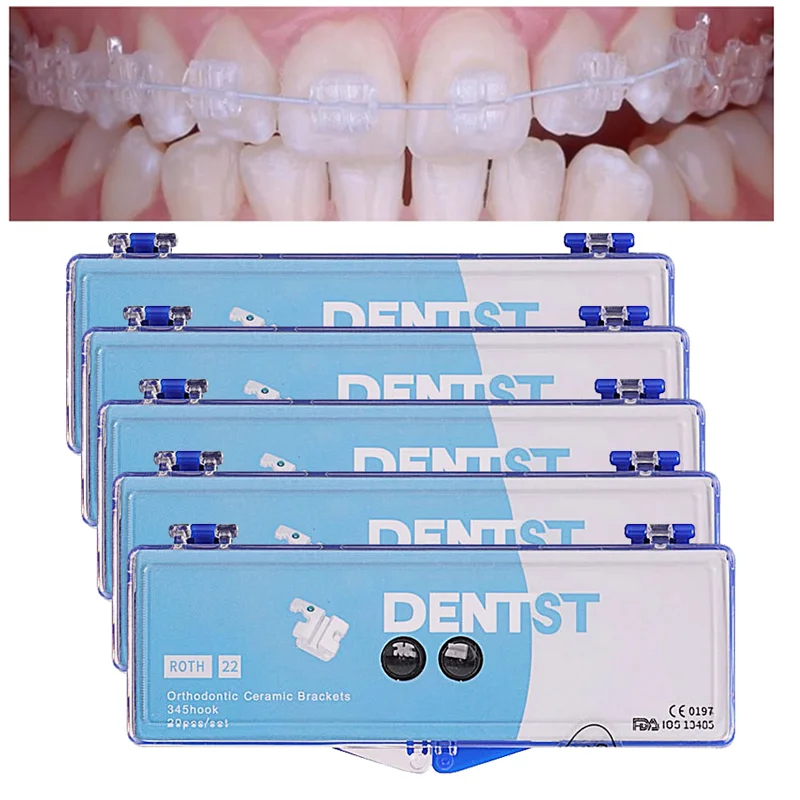 

10Sets/200pcs Dentistry 0.022 Dental Orthodontic Ceramic Brackets Braces 345 Hook ROTH MBT For Archwires ortodoncia