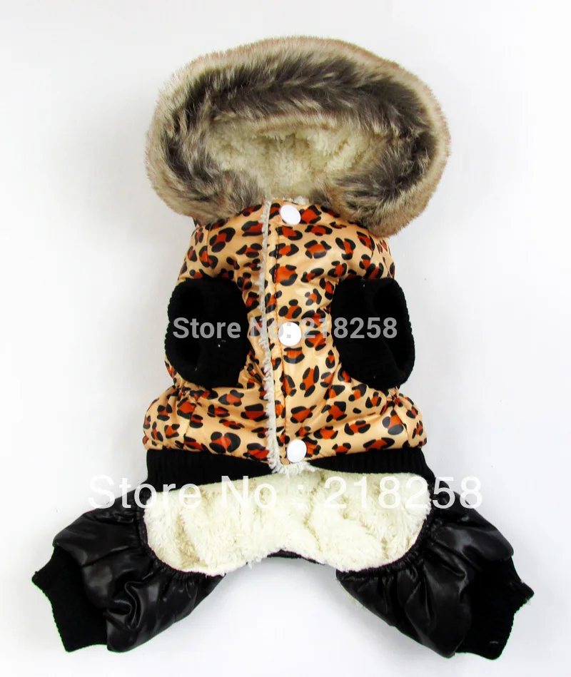 Leopard Pattern Thick Warm Pet Dog Winter Coat, Hoodies, Jumpsuit, Clothing for Small Puppy