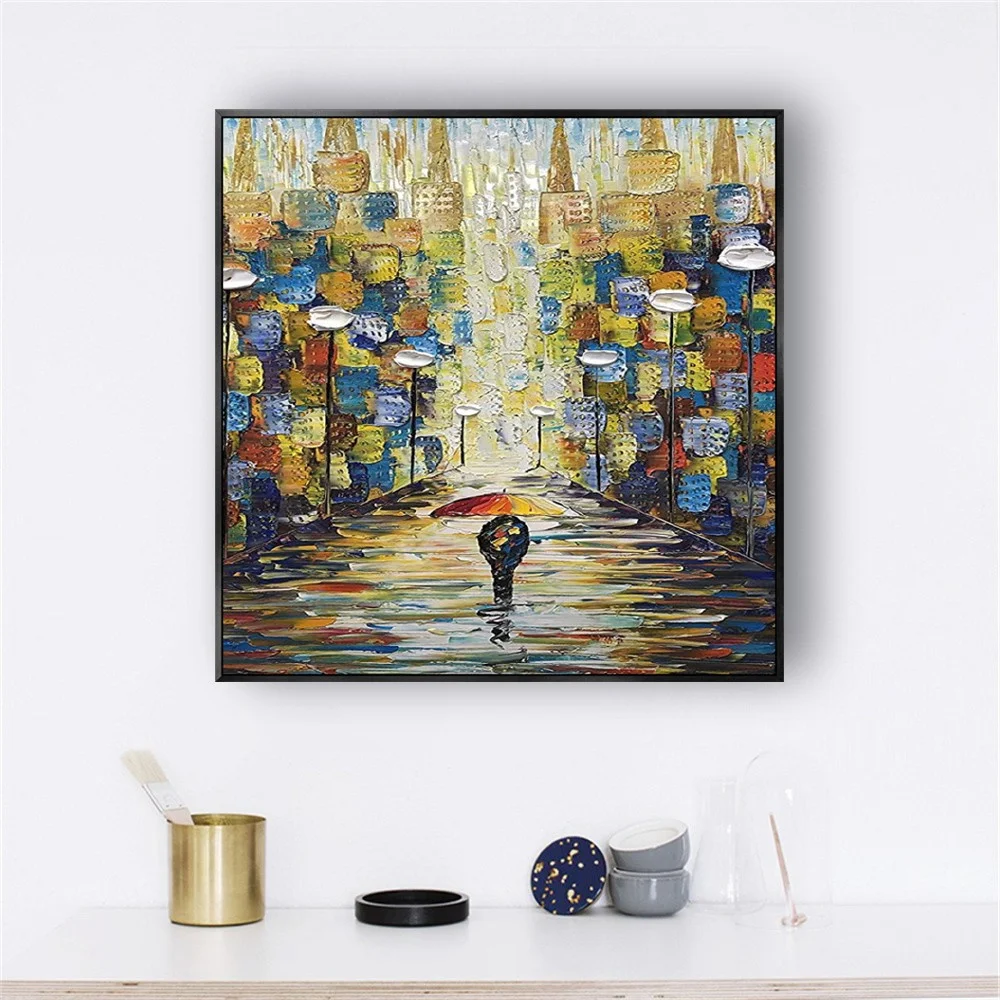 Hand-Painted Fantasy Canvas Colorful City Paintings On The Wall Decorative Pictures For Home Living Room Decor Textured Mural