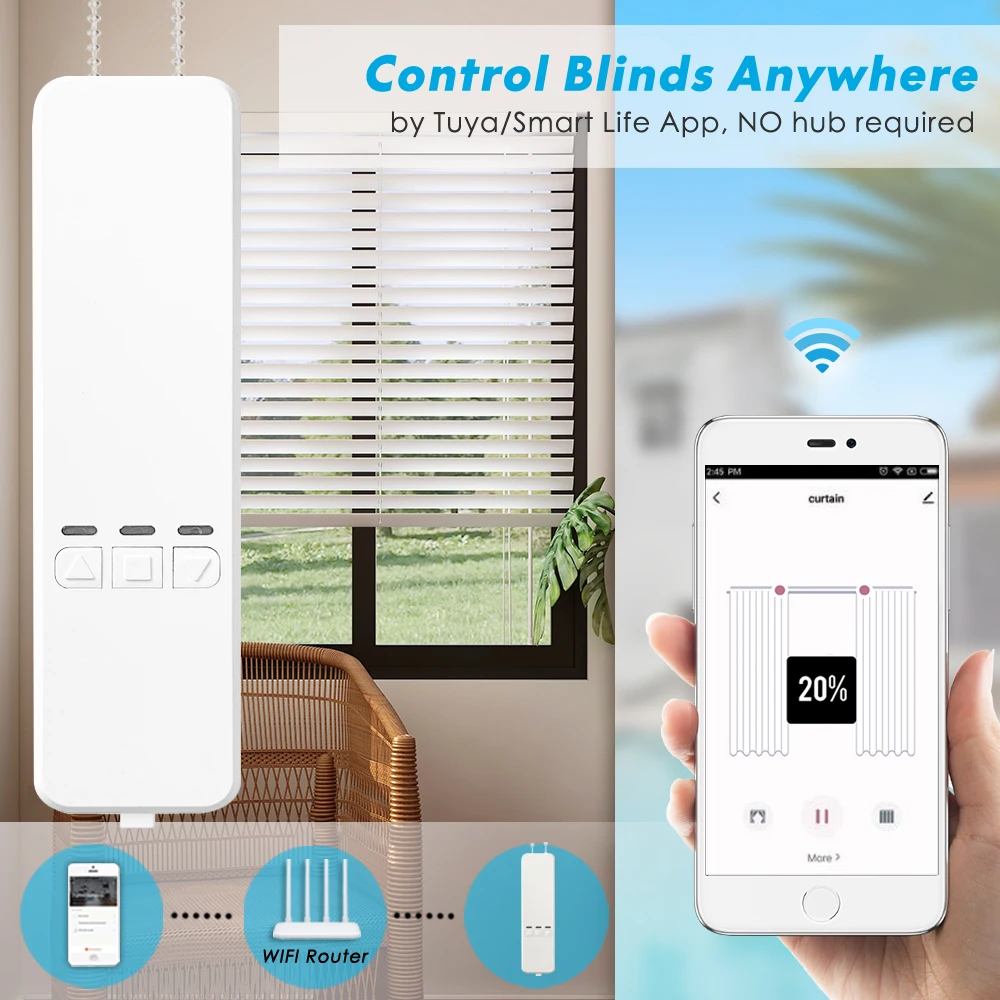 Tuya Smart Wifi Motorized Chain Roller Blinds Shades Curtain Motor App 433 RF Remote Control Work with Google Home Alexa