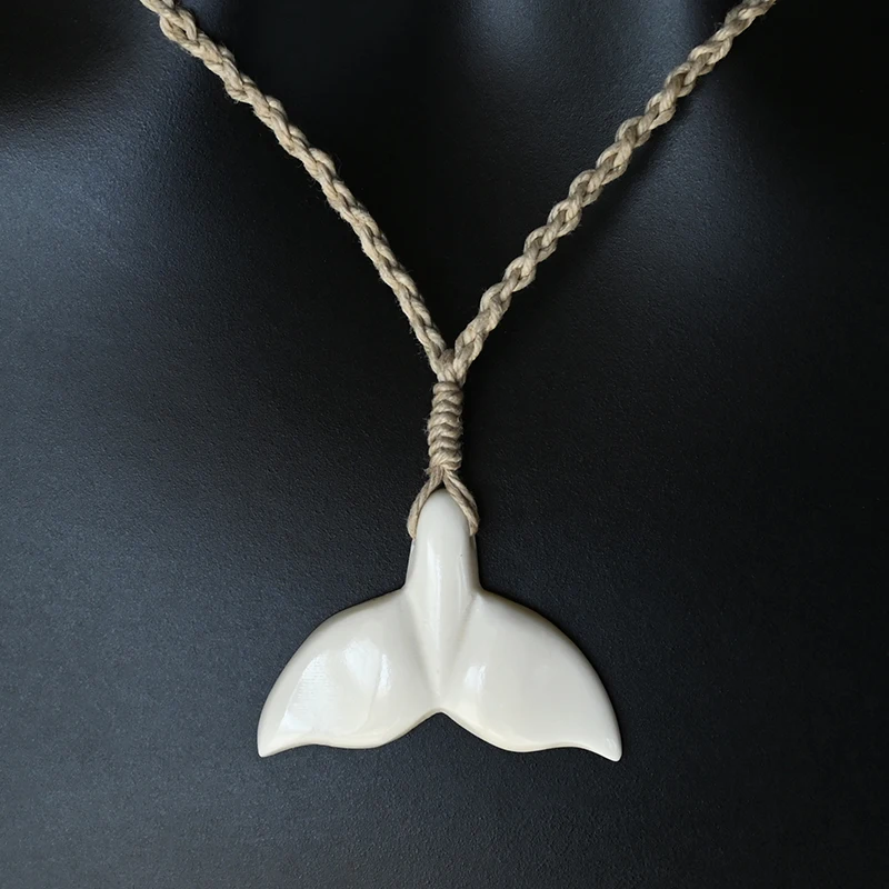 NGX039 Man Jewelry New Zealand Maori Tribes Pendant Natural Bone Whale\'s Tail Hemp Rope Weaving Beach Leisure Surfing Necklace