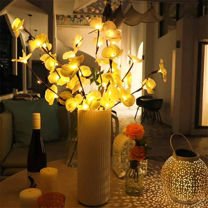 Simulation Künstliche Blume Orchidee Zweig LED Nachtlicht Vase Füllstoff Blume Lichterkette Für Hochzeit Valentinstag Party Decor
