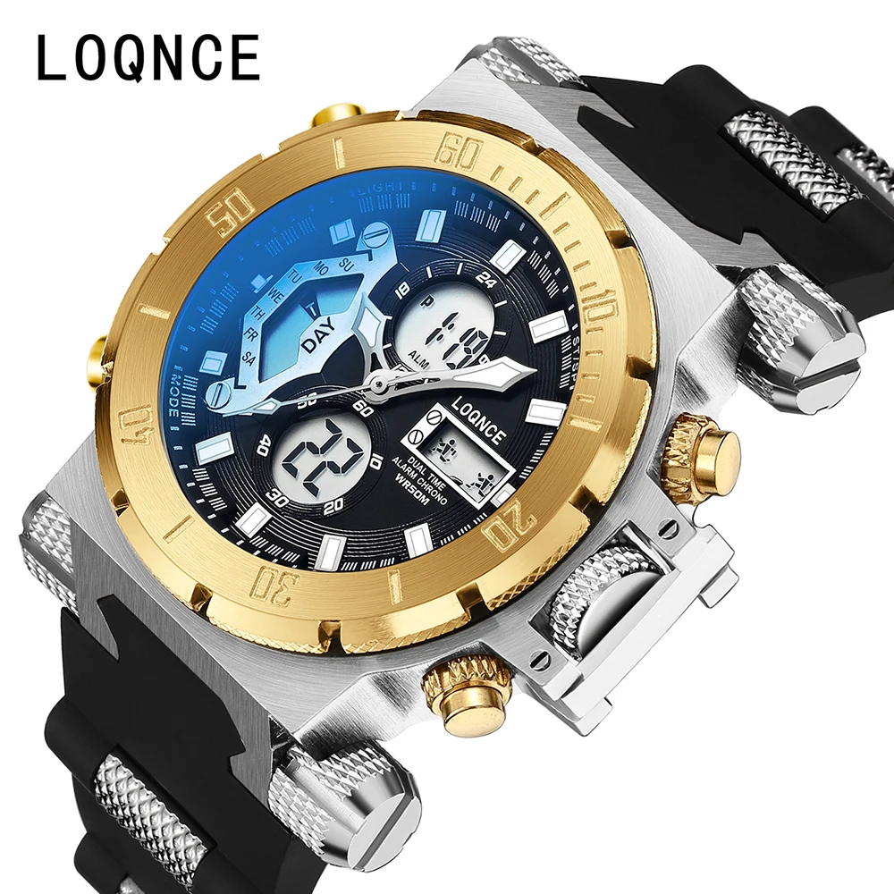 New LOQNCE Men Military Sport Watches Mens LED Digital Waterproof Quartz Watch Dual Display Clock Relogio Masculino