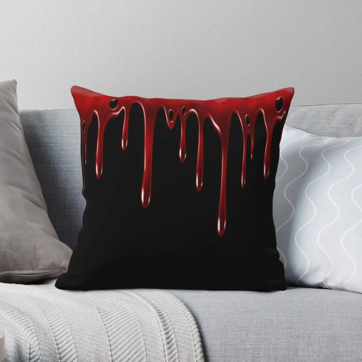 Blood Dripping Black Square Pillowcase Polyester Linen Velvet Printed Zip Decorative Pillow Case Home Cushion Cover