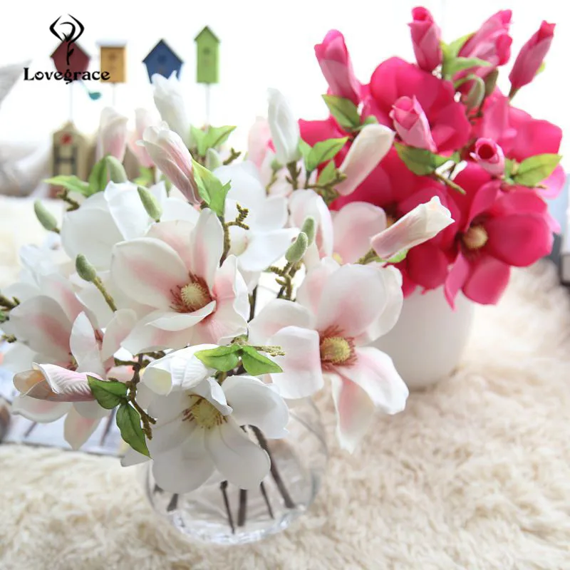 37cm Mini Artificial Magnolia Flowers Branch Silk Fake Flowers for Wedding Centerpiece Home Office Party Decor Small Flores