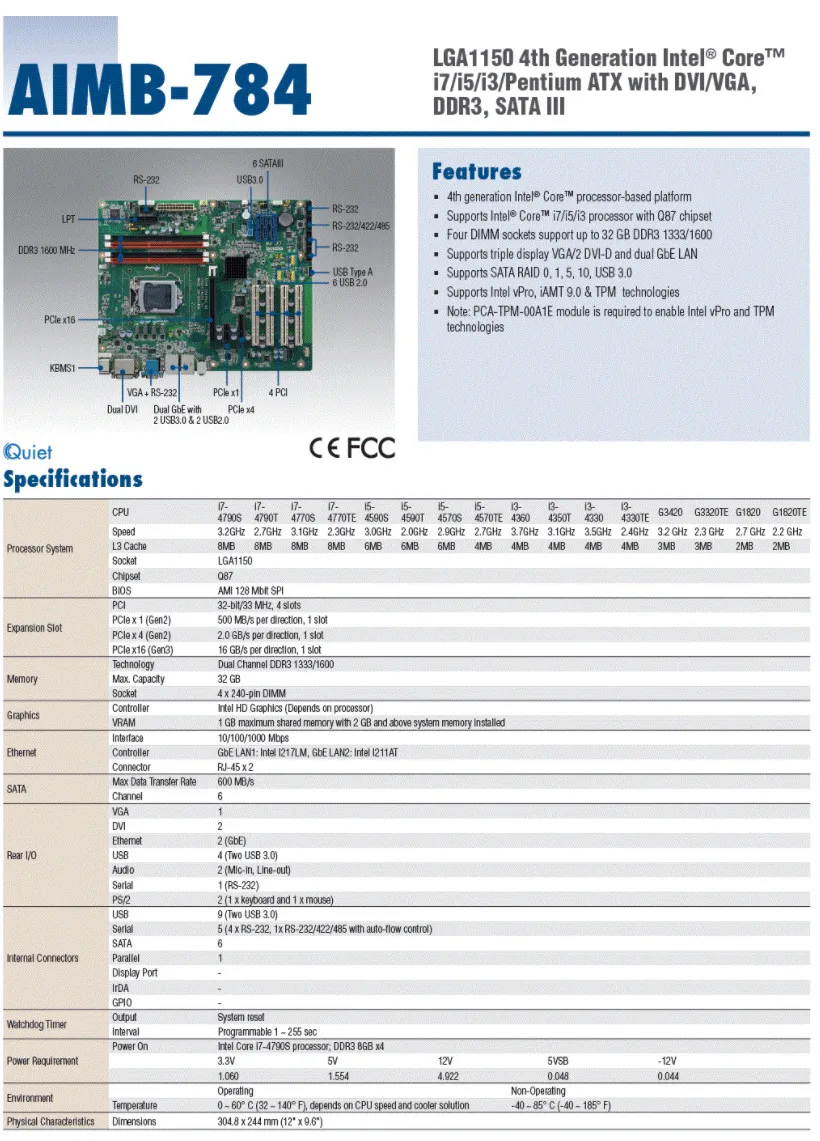 AIMB-784 REV.A1 100% اختبار موافق الأصلي IPC اللوحة الرئيسية AIMB-784G2 Q87 ATX اللوحة الأم الصناعية 4 * PCI 2 * LAN 6 * COM مع وحدة المعالجة المركزية RAM