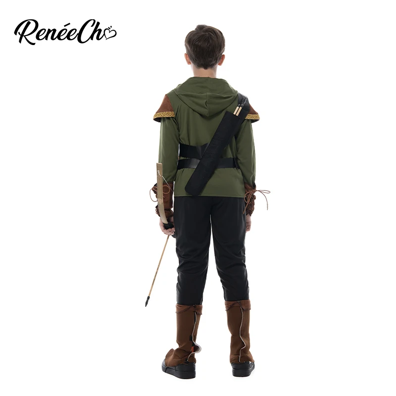 Reneecho Robin Hood Child Costume Boys Prince of Thieves Archer Costume Green Fancy Dress Halloween Costume Outfit