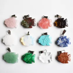 2020 fashion mixed carving natural stone fish shape pendant for necklace jewelry making wholesale 12pcs/lot free shipping