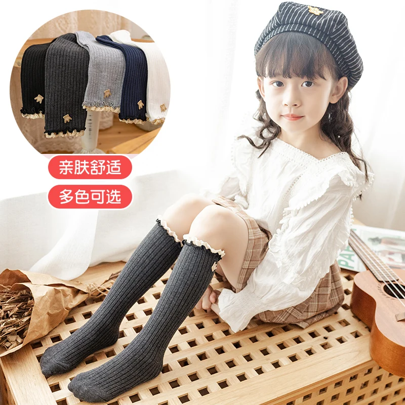 Spring autumn princess girls sock retro lace crown stripes baby kids long sock breathable warm infant child over Knee High Socks