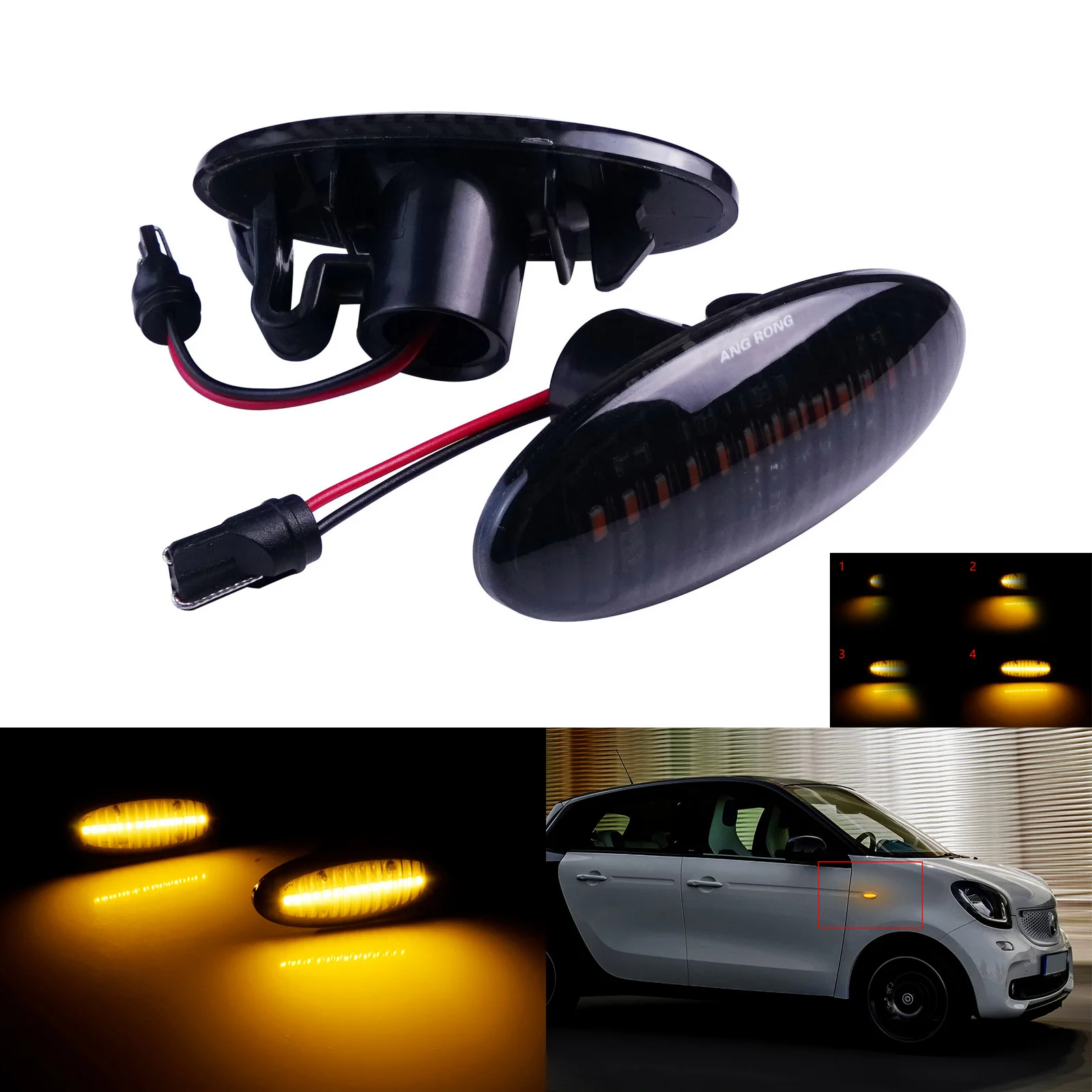 ANGRONG 2X Dynamic LED Side Repeater Light Amber For Nissan Cube Juke Micra Qashqai 2009-14