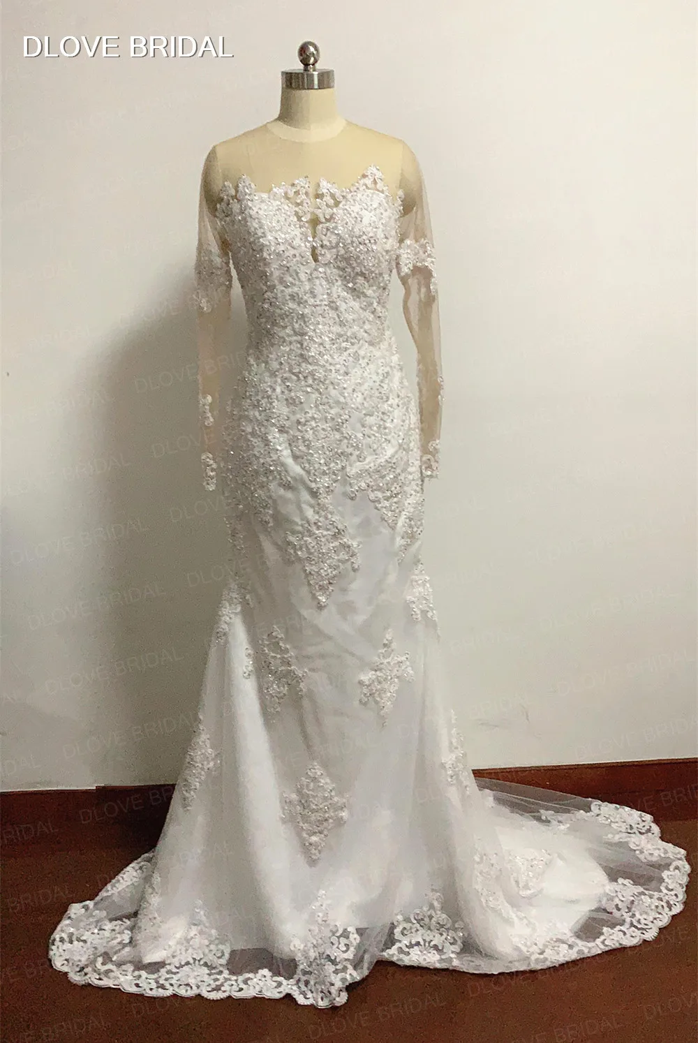 Stunning Großen Kristall Perlen Hochzeit Kleid Lange Hülse Einzigartige Zurück Mermaid Brautkleid Fabrik Echte Fotos