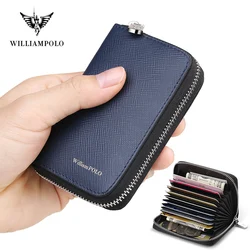 Small Wallet Men Genuine Leather Zipper Card Holder Organ Slots Coin Purse Fashion Design