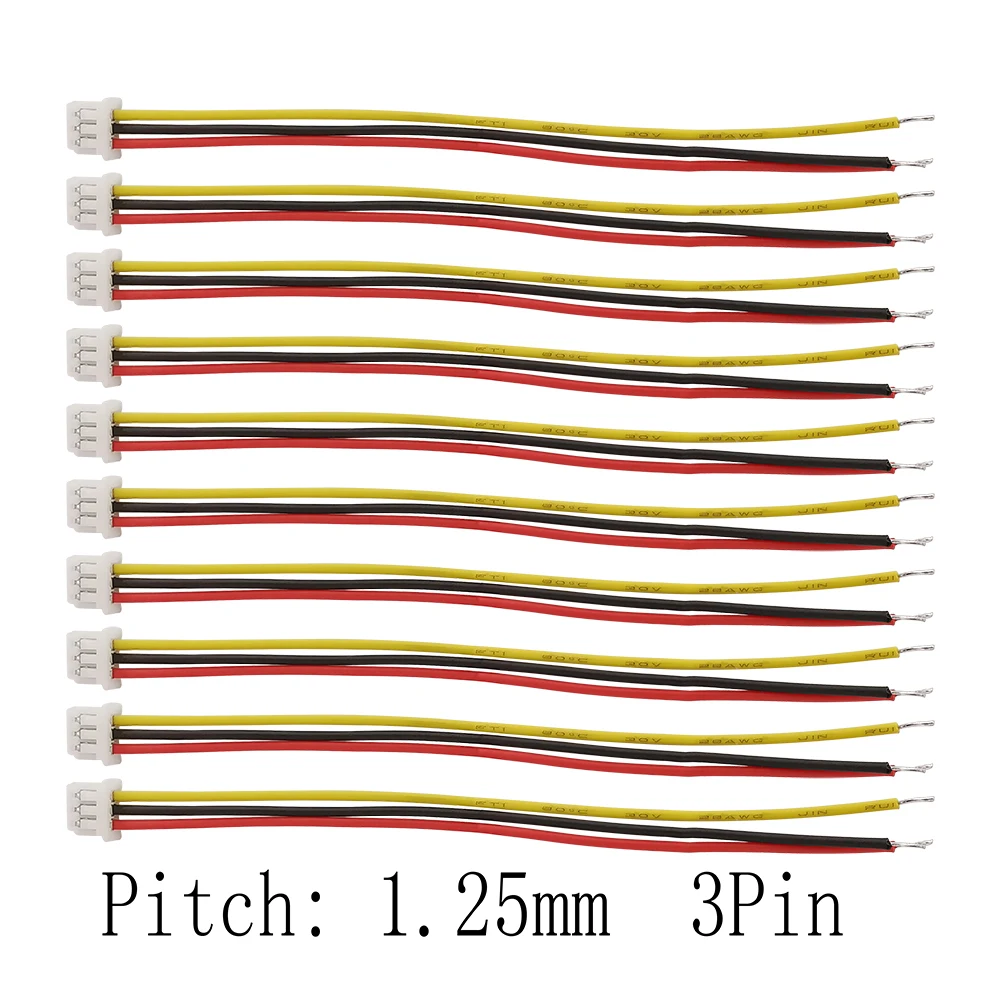 10Pcs JST 1.25mm 3 Pin Female Plug Wire Cable Connector Single Head JST 1.25 mm Pitch 3P Electronic Line 10-30cm