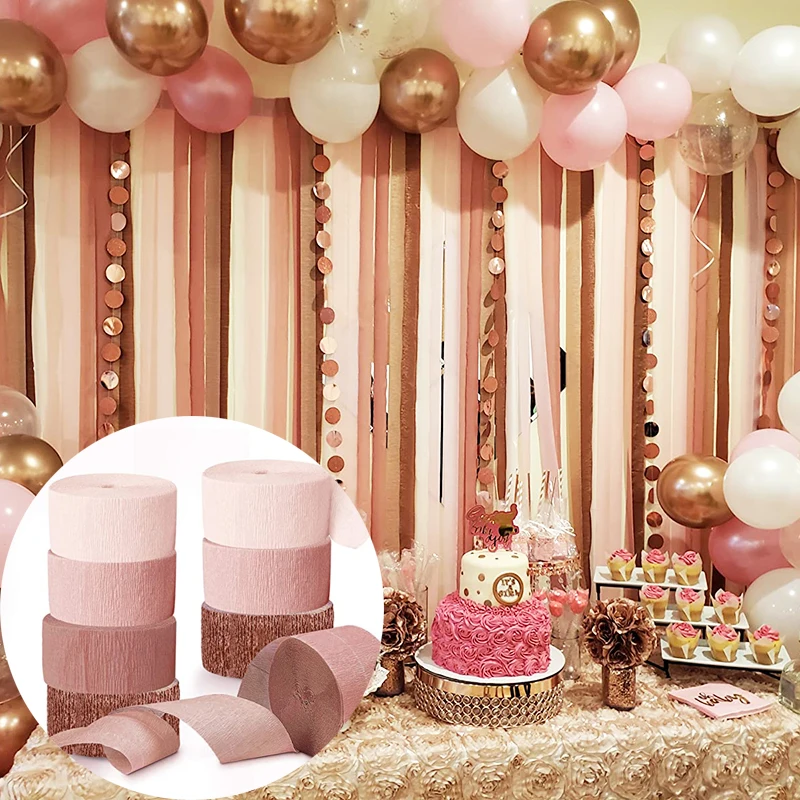 8 Rolls Rose Gold Paper Streamer Party Backdrop Paper Tassel Bridal Shower Wedding Decor Birthday Party Photography Props