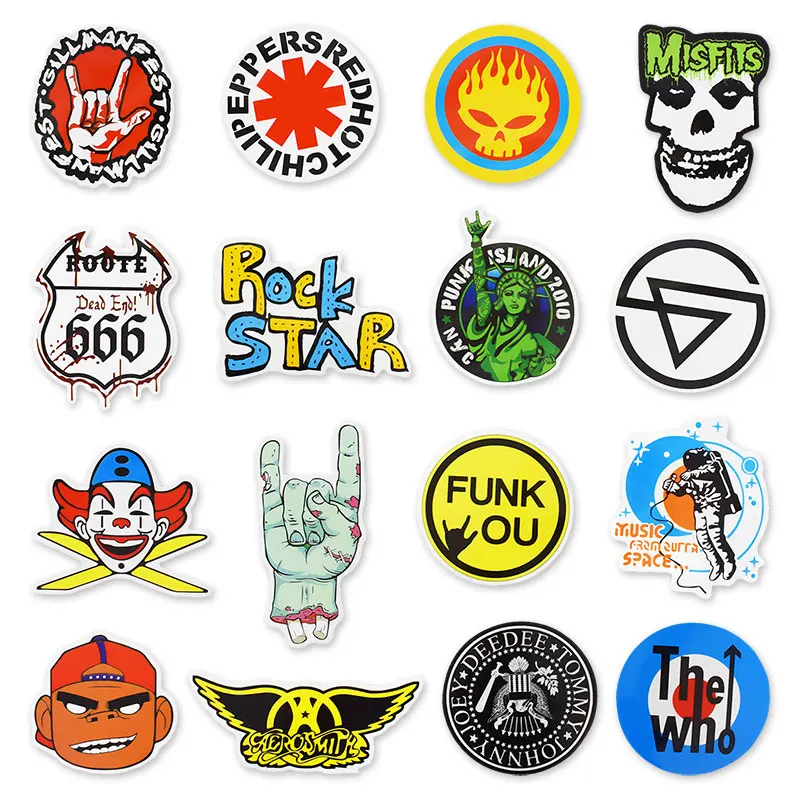 100 Pcs Retro Cartoon Rock Music Stickers for Children Bicycle Motorcycle Bumper Fridge JMD Cool Waterproof DIY Graffiti Sticker