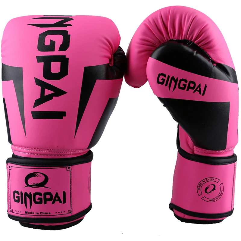 GINGPAI 6 8 10 12oz bambini guantoni da boxe da donna da uomo Muay Thai MMA guanti Karate Taekwondo Sanda guanti da allenamento in pelle opaca