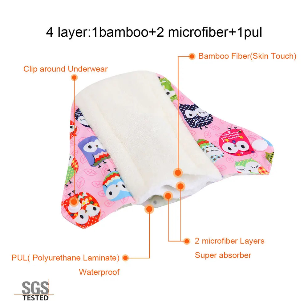 Reusable Women Menstrual Pads Bamboo Charcoal Fiber Washable Panty Liner Leakproof Cloth Napkin Sanitary Pads