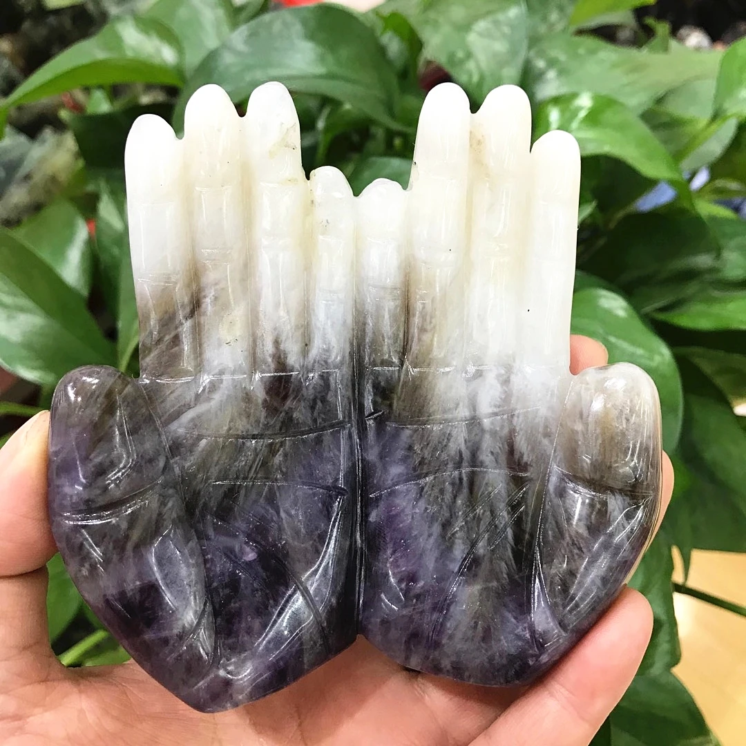 

Natural Dream Amethyst Crystal Carved Hands Obsidian Mineral Palm Figurine Art Chakras Quartz Witchcraft Accessories Indie Stone