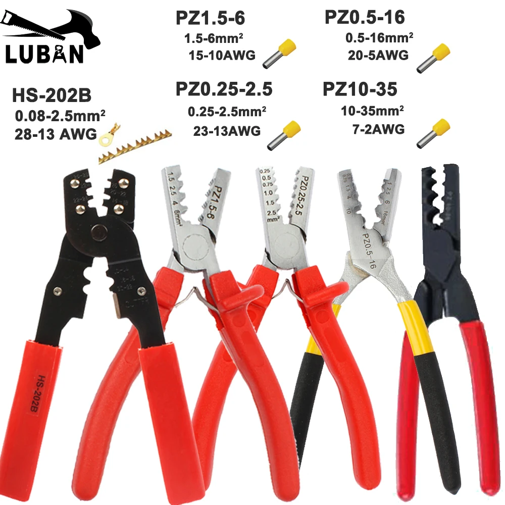 PZ0.25-2.5 PZ1.5-6 PZ0.5-16 PZ10-35 GERMANY STYLE CRIMPING PILER FOR terminal 1.5-6mm2 CRIMPING PLIERS crimping tools HS-202B