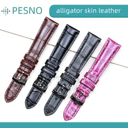 PESNO Compatible for Zenith Elite 03.2310 Genuine Crocodile Leather Watch Bands Lady Watch Accessories with Pin Buckle