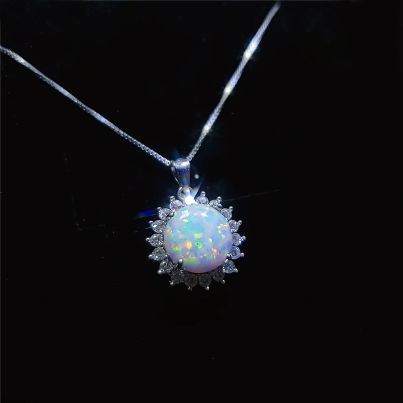 2024 Fashion Crystal Zircon Necklace for Women Wedding Jewelry Accessories Luxury Imitation Opal Pendant Necklace Girl Gift