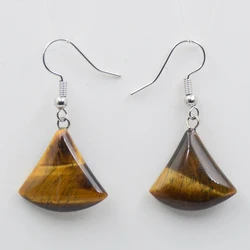 2023 Natural Stone Drop Earrings for Women Small Fan-shaped Purple Pink Quartzs Lapis Lazuli Crystal Tiger Eye Hook Earring