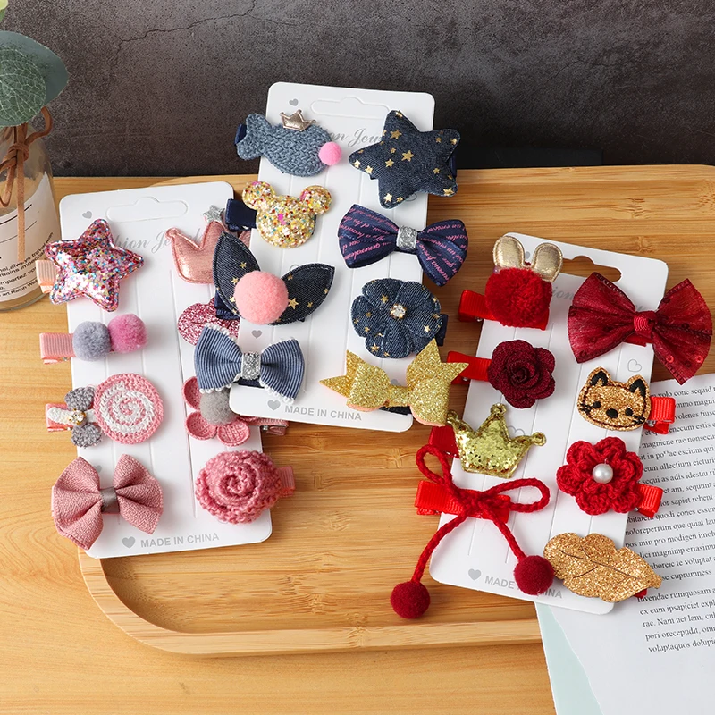 8Pcs hairclips set Girl Cute Hair bands Hair Accessories Bow Flower animal headwear Hair pin cartoon hair band Hairpin Headdress