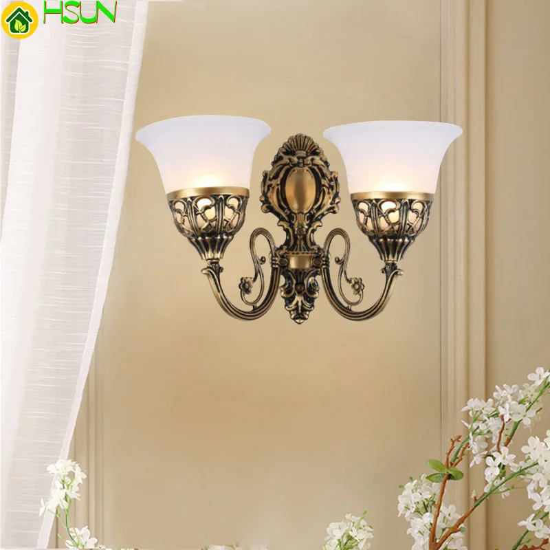 

Glass Wall Light Loft Study Foyer Dining Room Retro Bedside Sconce Luxury European Stair Single/Double heads Wall Lamps