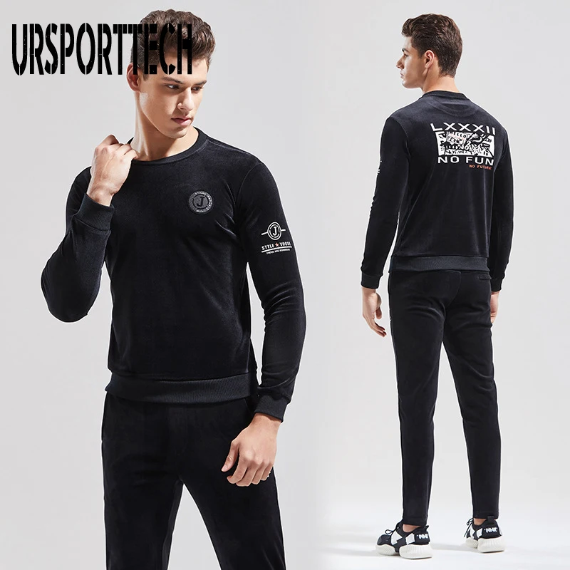 

2 Piece Set Tracksuit Men Winter Sporting Suit O Neck Sweatshirt+Pants Plus Gold Velvet Thick Sportswear Homme Man Clothing 4XL