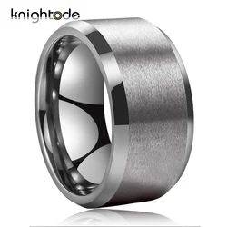 12mm Wide Men Tungsten Carbide Ring Silvery Big Thumb Rings With Beveled Edges Matted Finish Matted Comfort Fit