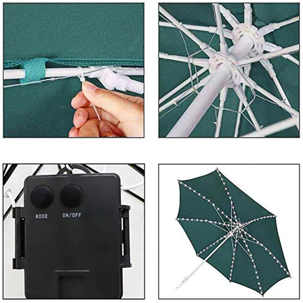 Umbrella Light Solar Light 104 LED String Light Outdoor Waterproof IP67 For Holiday Vacation Party Tent Dinner Seaside Decora