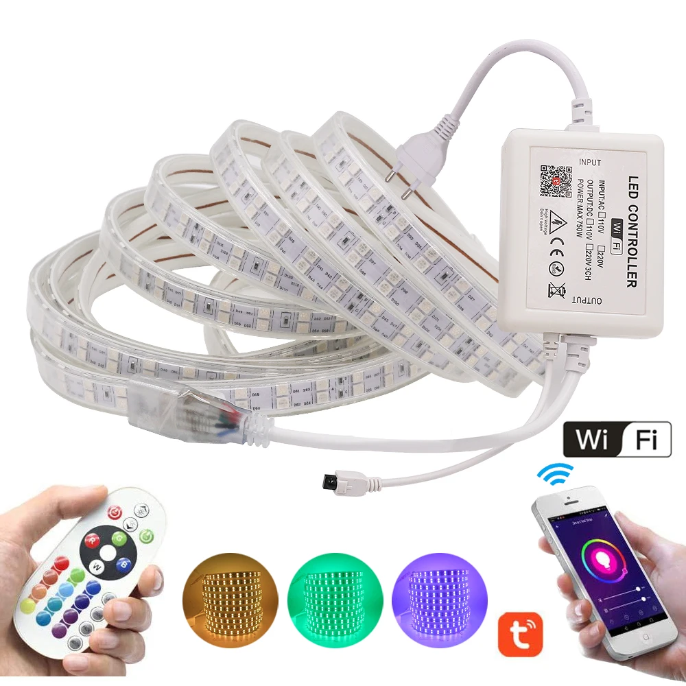 Imagem -02 - Rgb Conduziu a Luz de Tira com Wifi 750w Controlador Smd5050 120leds m Alto Brilho Impermeável Fita Lâmpada Flexível Led Fita 220v