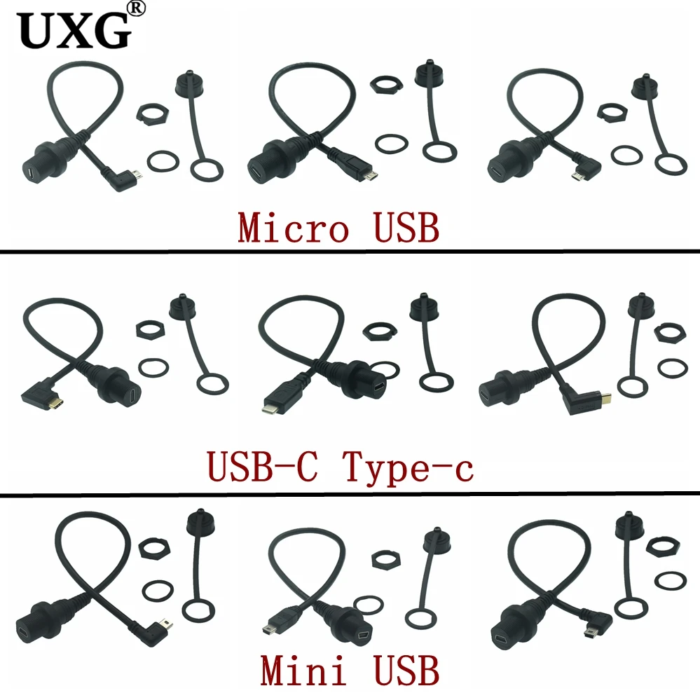 

USB-C IP67 Waterproof Cable Type-c 3.1 Micro Mini USB Male To Female Panel Mount Water Proof Connector Extension Cord Cable 1m